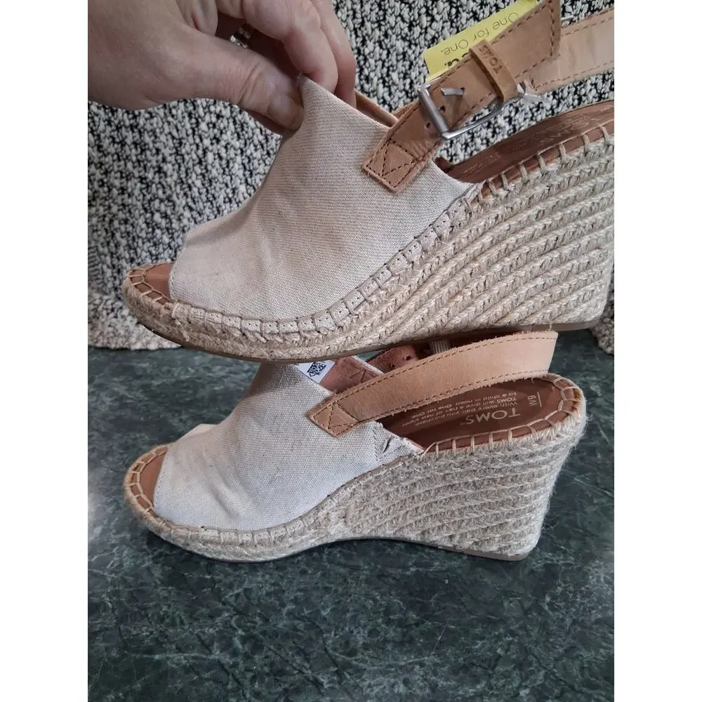Women's Toms Monica Slingback Wedge SZ 9 Natural Hemp Leather Espadrille Boho